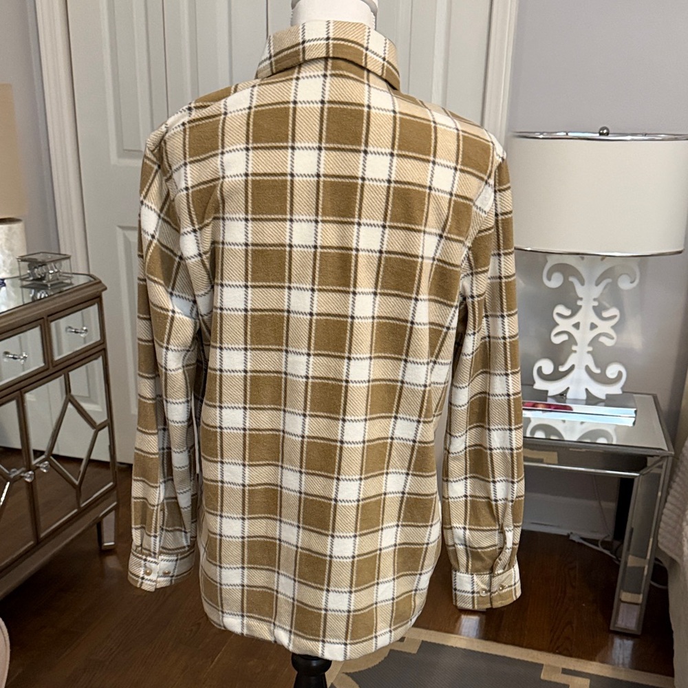 Better Unsaid Plaid Western Flannel Button-Up Shirt Tan & White So Soft NWT Sm - Picture 3 of 10